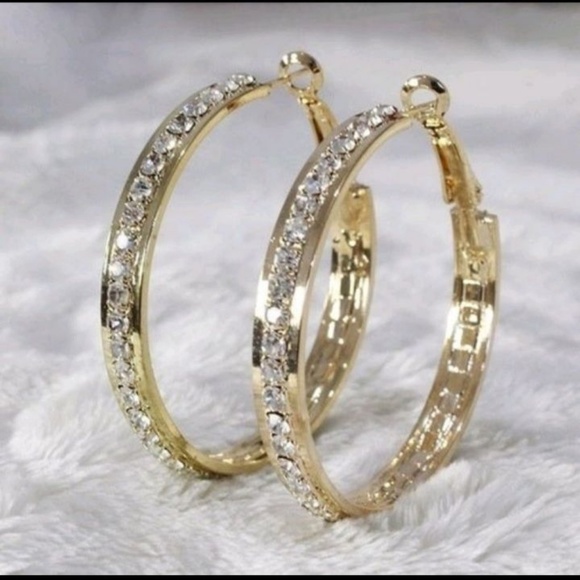 - Jewelry - Shiny & Sparkly Gold CZ Hoop Earrings